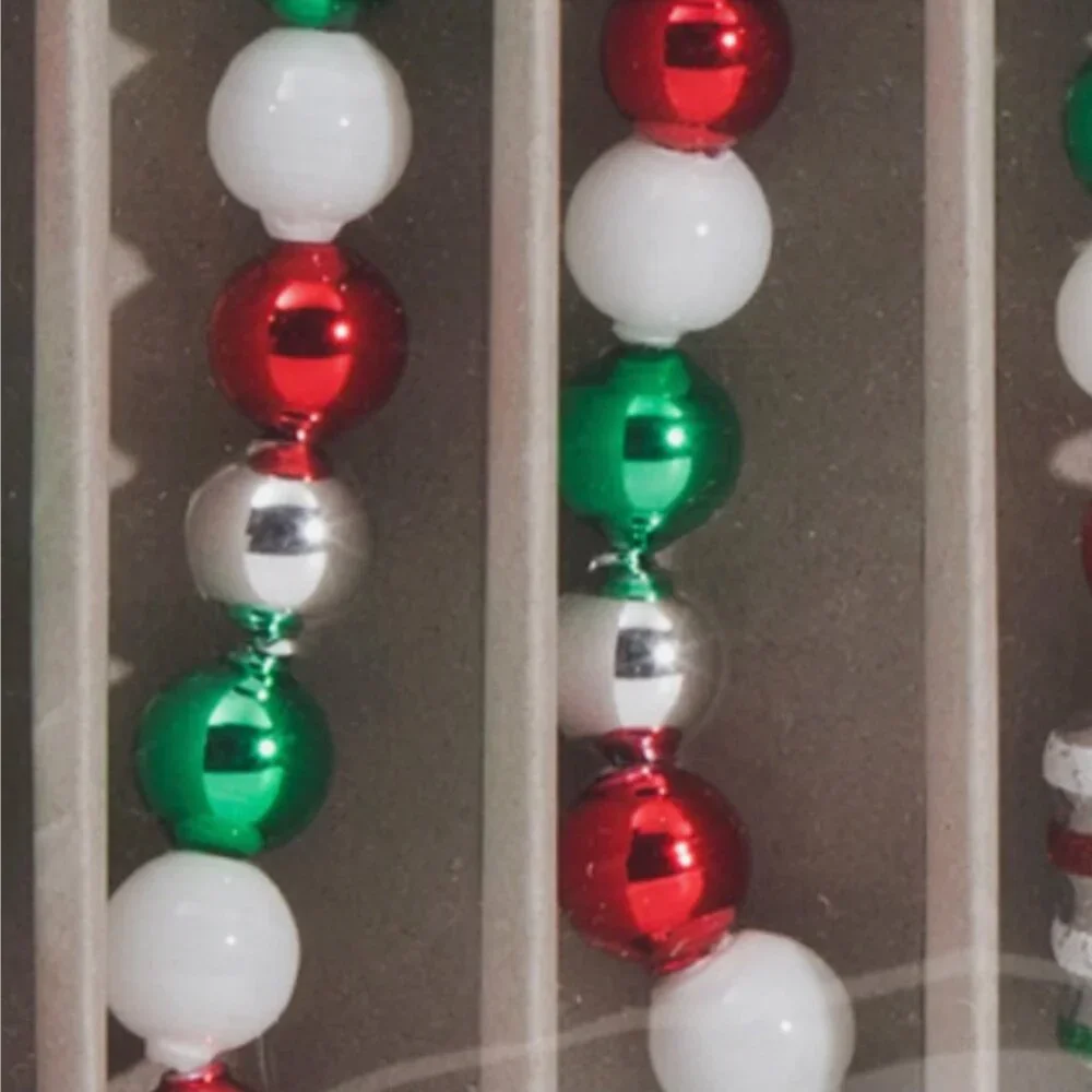 x2 Radko Shiny Brite Glass Christmas Tree Garland Lantern Red Green White 7/14f